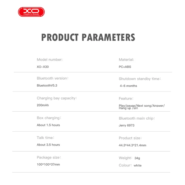 Tai nghe Airpod Mini XO X30 TWS Sạc Không Dây, Thiết Kế Nhỏ Gọn, Âm Thanh lớn