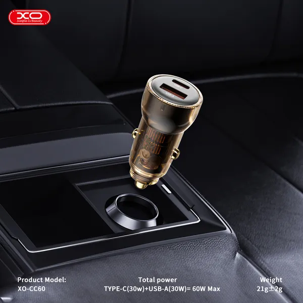 Đầu Sạc Ô Tô Đa Năng Công Suất 30W XO CC60, Trong Suốt, Hỗ Trợ Sạc Nhanh