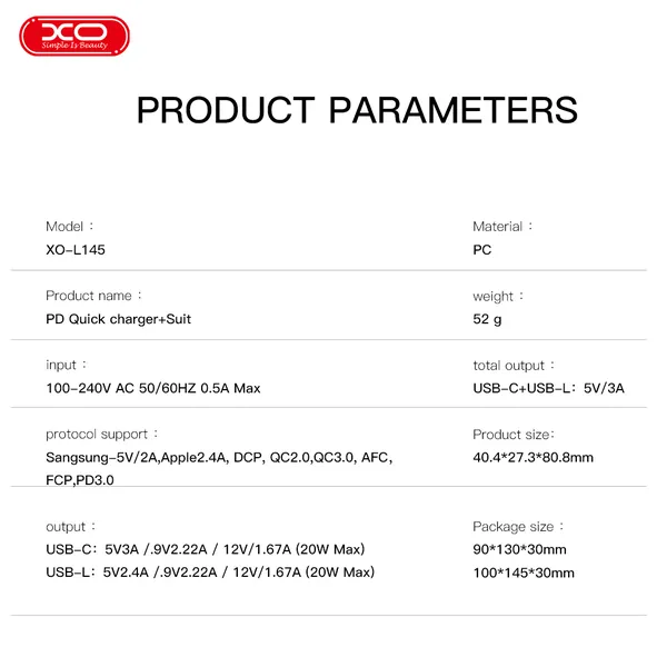 Bộ Sạc Chính Hãng XO L145 - Sạc Nhanh 20W, Nhỏ Gọn, Sức Mạnh Bất Ngờ