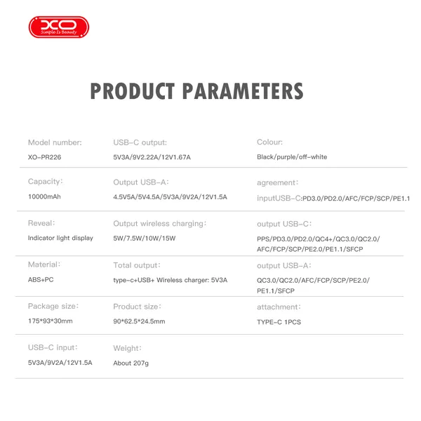 Sạc Dự Phòng Không Dây XO PR226 10,000mAh, Hỗ Trợ Sạc Nhanh, Kích Thước Nhỏ Gọn.