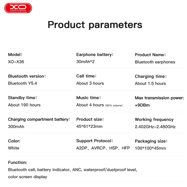 Tai Nghe Airpod XO X36 - Đa Chức Năng Chống Ồn Hiệu Quả Màn Hình Led