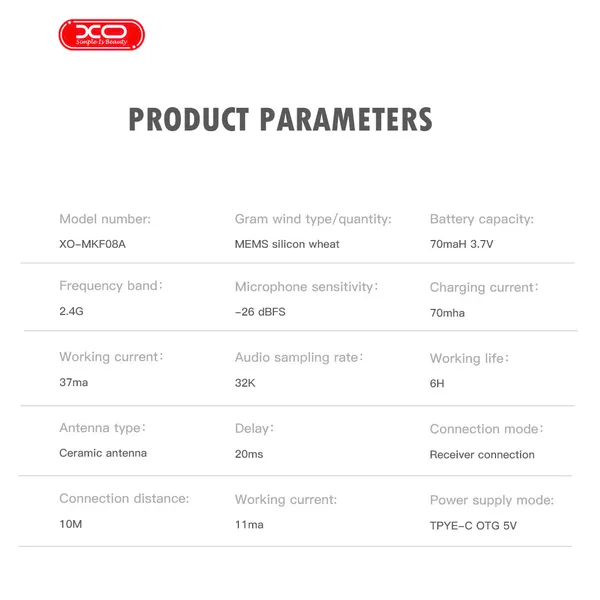 MIC Thu Âm Không Dây XO MKF08 – Đỉnh Cao Công Nghệ Thu Âm Chuyên Nghiệp, Microphone Cài Áo Chân Type C / Lighting