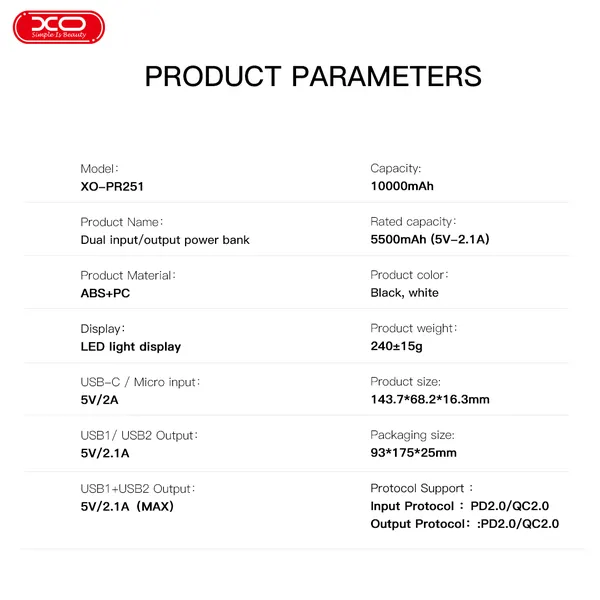 Sạc Dự Phòng XO PR251 - Nguồn Năng Lượng Bền Bỉ, Đồng Hành Mọi Lúc. Pin Dự Phòng Dung Lượng 10.000 mAh