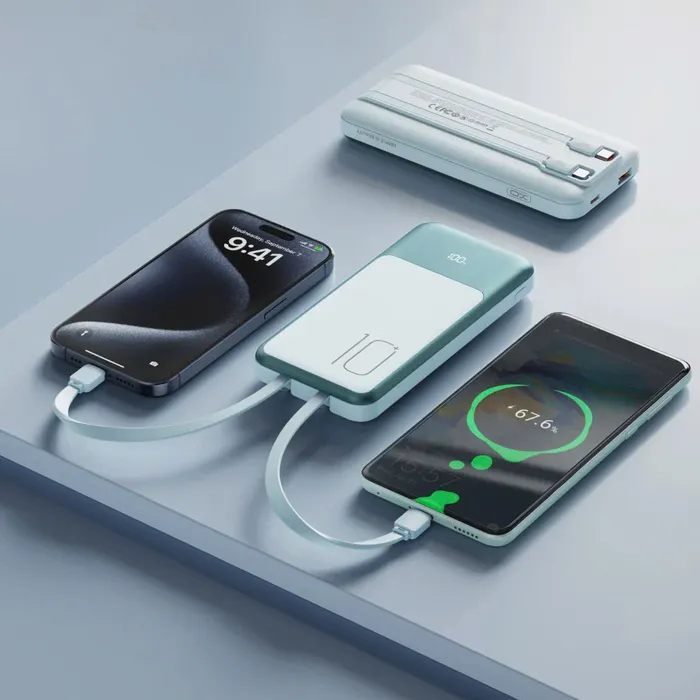 Sạc dự phòng XO PR248 - 10.000mAh, sạc nhanh đa năng, kèm 2 dây