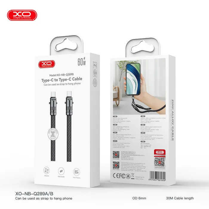 Dây sạc nhanh XO NB Q289 27W - Cáp sạc chất lượng cao, dây sạc bền bỉ, lý tưởng cho sạc dự phòng.