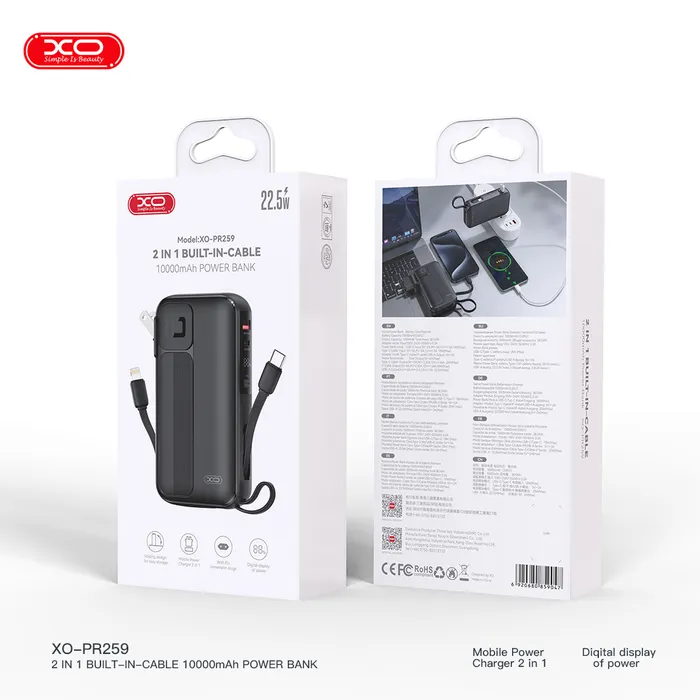 Pin Sạc Dự Phòng XO PR259 – Đỉnh Cao Công Nghệ, Sạc Nhanh PD22.5W, PD20W, Kèm Bộ Sạc Type C / Lighting