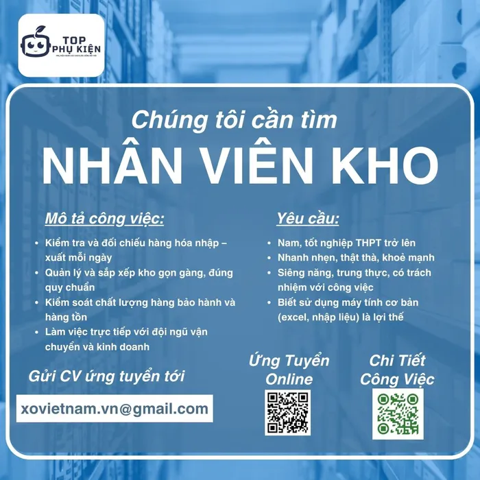 Tuyển Dụng Gấp 5 Nhân Viên Thủ Kho – Cơ Hội Vàng Cho Người Muốn Ổn Định Việc Làm