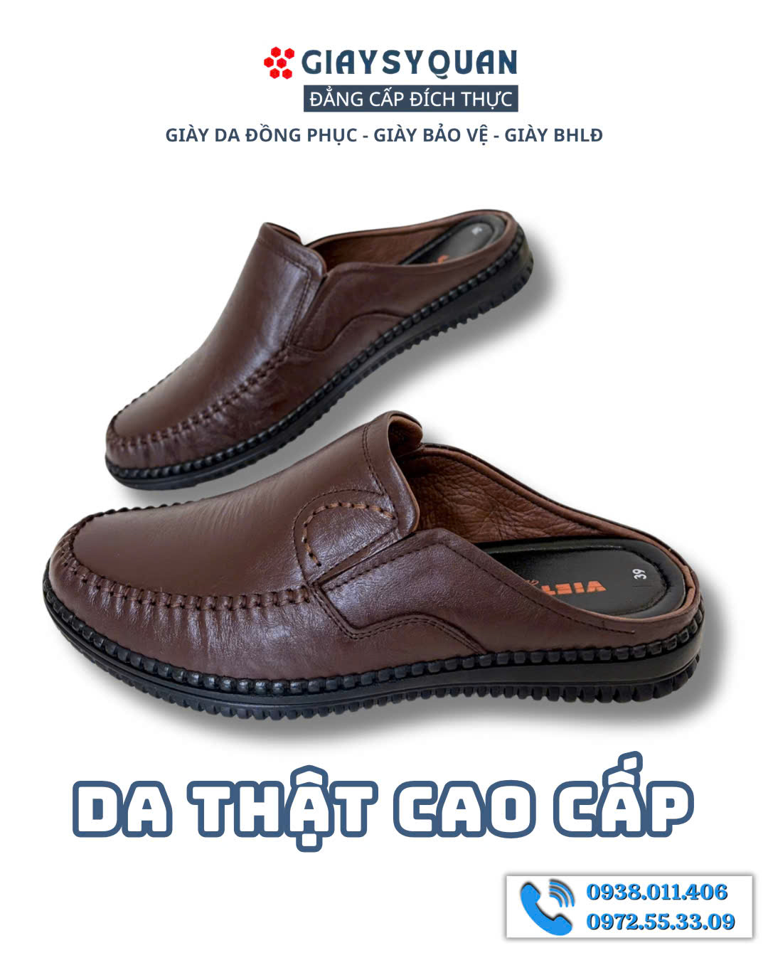 Giày sục nam da thật Việt Hùng được làm từ chất liệu da thật cao cấp