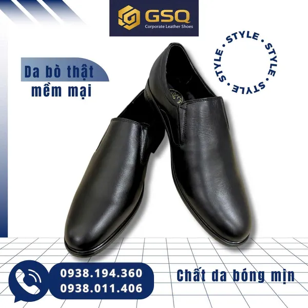 Giày Lười Nam Da Bò Đen Không Dây– Đế Cao Su Khâu Chắc, Form Công Sở Lịch Lãm
