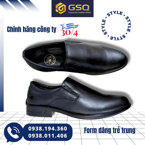 Giày Lười Nam Da Bò Đen Không Dây– Đế Cao Su Khâu Chắc, Form Công Sở Lịch Lãm