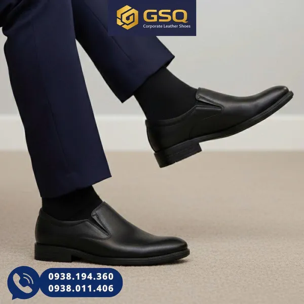 Giày Lười Nam Da Bò Đen Không Dây– Đế Cao Su Khâu Chắc, Form Công Sở Lịch Lãm
