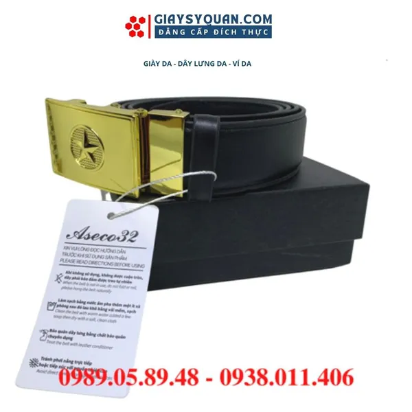 DÂY NỊT, THẮT LƯNG TƯ - ĐEN ( KIỂU QUÂN ĐỘI CẤP TƯỚNG ) 32B-003