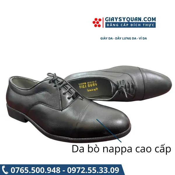 GIÀY BUỘC DÂY OXFORD DA BÒ THẬT, LÓT GIÀY THOÁNG KHÍ, PHONG CÁCH CLASSIC CÔNG SỞ BASIC 362 ĐEN