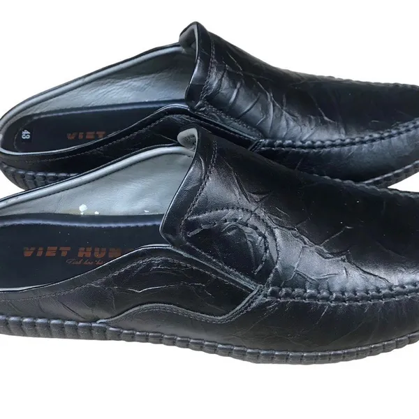 Giày Sục Nam Da Thật Màu Đen