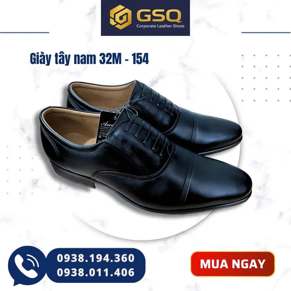 Giày Tây Nam Da Bò Cao Cấp Aseco 32M–154 Lịch Lãm, Êm Chân, Bền Bỉ Theo Thời Gian