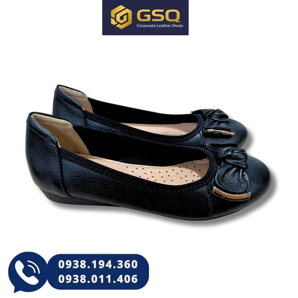 Giày Búp Bê Đế Bằng Da Thật Mềm – Đế Cao 2cm | Giày Đồng Phục Nhà Hàng Khách Sạn