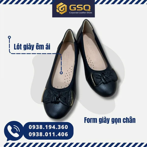 Giày Búp Bê Đế Bằng Da Thật Mềm – Đế Cao 2cm | Giày Đồng Phục Nhà Hàng Khách Sạn