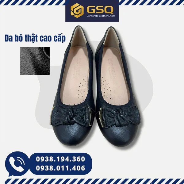 Giày Búp Bê Đế Bằng Da Thật Mềm – Đế Cao 2cm | Giày Đồng Phục Nhà Hàng Khách Sạn