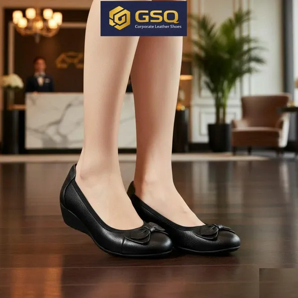  Giày Búp Bê Đế Xuồng Da Thật Mềm Đế Cao 4cm – Giày Đồng Phục Nhà Hàng Khách Sạn