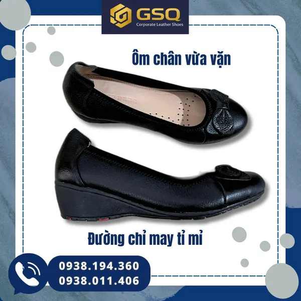  Giày Búp Bê Đế Xuồng Da Thật Mềm Đế Cao 4cm – Giày Đồng Phục Nhà Hàng Khách Sạn