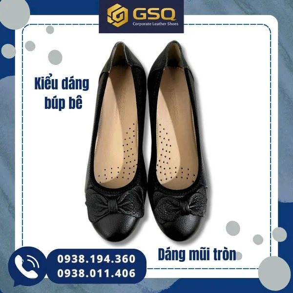  Giày Búp Bê Đế Xuồng Da Thật Mềm Đế Cao 4cm – Giày Đồng Phục Nhà Hàng Khách Sạn