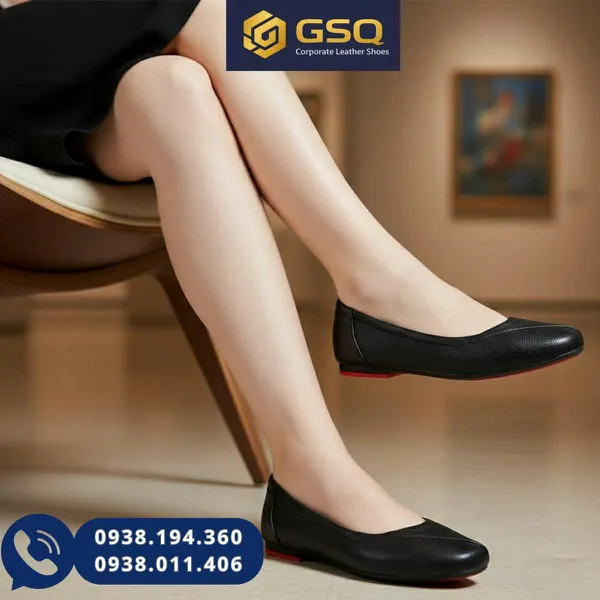 Giày Da Nữ Đế Thấp Đế Cao Su Êm Ái – Nhẹ Chân, Dễ Phối Đồ