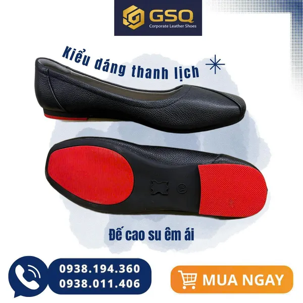 Giày Da Nữ Đế Thấp Đế Cao Su Êm Ái – Nhẹ Chân, Dễ Phối Đồ
