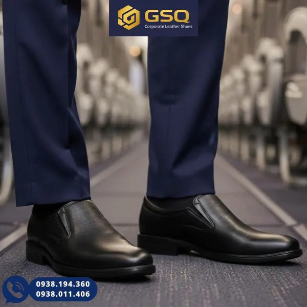 Giày Lười Nam Da Bò Đen Không Dây– Đế Cao Su Khâu Chắc, Form Công Sở Lịch Lãm