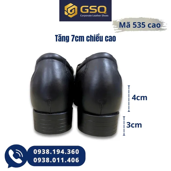 GIÀY TÂY LƯỜI TĂNG CHIỀU CAO GIÚP PHÁI MẠNH TĂNG 7CM MÃ 535A-CAO MÀU ĐEN, ĐẾ PU CHỐNG MÀI MÒN TỐT