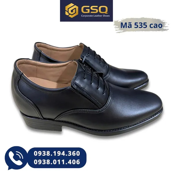 GIÀY TÂY LƯỜI TĂNG CHIỀU CAO GIÚP PHÁI MẠNH TĂNG 7CM MÃ 535A-CAO MÀU ĐEN, ĐẾ PU CHỐNG MÀI MÒN TỐT