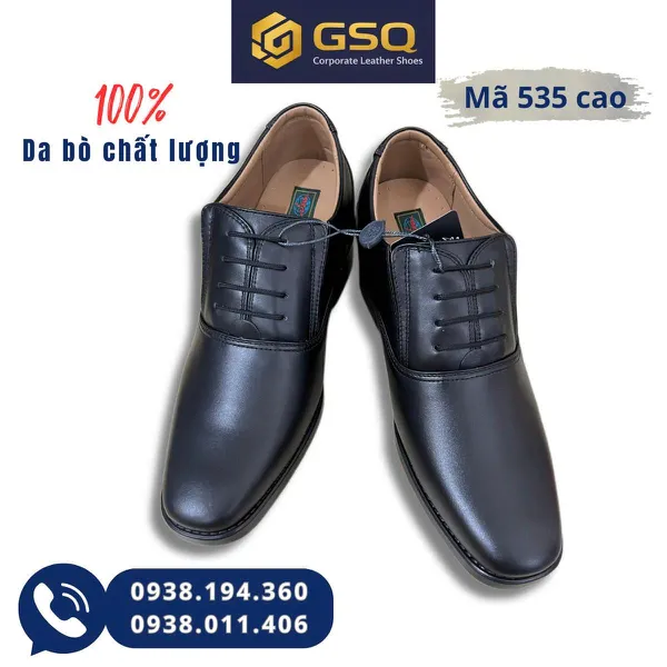 GIÀY TÂY LƯỜI TĂNG CHIỀU CAO GIÚP PHÁI MẠNH TĂNG 7CM MÃ 535A-CAO MÀU ĐEN, ĐẾ PU CHỐNG MÀI MÒN TỐT