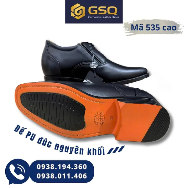 GIÀY TÂY LƯỜI TĂNG CHIỀU CAO GIÚP PHÁI MẠNH TĂNG 7CM MÃ 535A-CAO MÀU ĐEN, ĐẾ PU CHỐNG MÀI MÒN TỐT