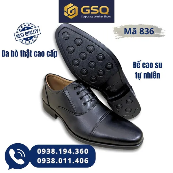 Giày Tây Nam Công Sở Đi Làm, Đi Tiệc Mã 836 – Da Bò Cao Cấp, Đế Cao Su Có Núm Hơi Êm Ái