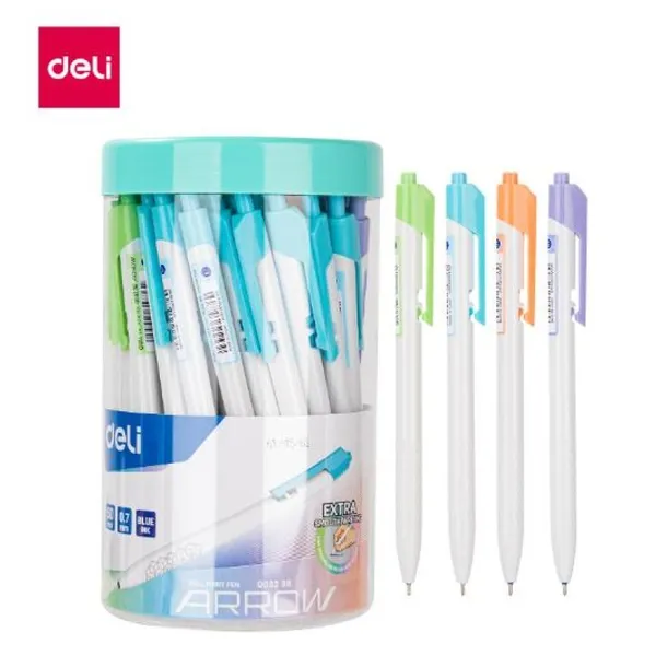 Bút Bi Deli Đầu Bấm ARROW 0.7mm Xanh EQ03236