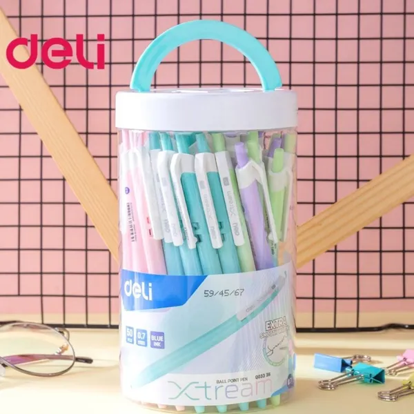 Bút bi bấm Deli EQ03336 ngòi 0.7mm – Mực xanh