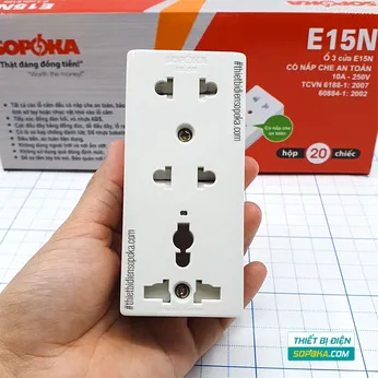 Ổ Cắm Điện 3 Lỗ Gắn Táp Lô Có Nắp Che E15N SOPOKA