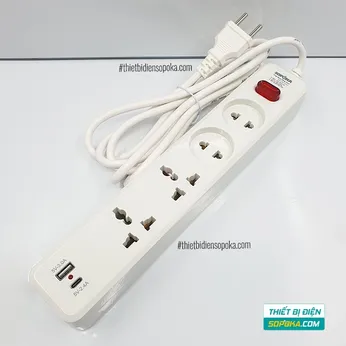 Ổ Cắm Điện 4 Lỗ Sạc Nhanh USB Type-C Lõi Sứ 2200W 10A 250V 4C2 SOPOKA