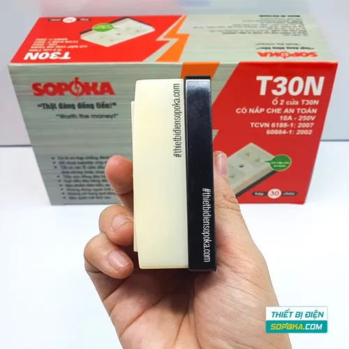 Ổ Cắm 2 Lỗ Gắn Táp Lô Có Nắp Che 2200W 10A T30N SOPOKA