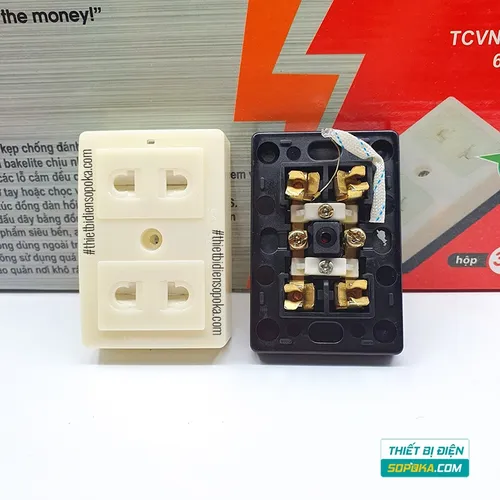 Ổ Cắm 2 Lỗ Gắn Táp Lô Có Nắp Che 2200W 10A T30N SOPOKA