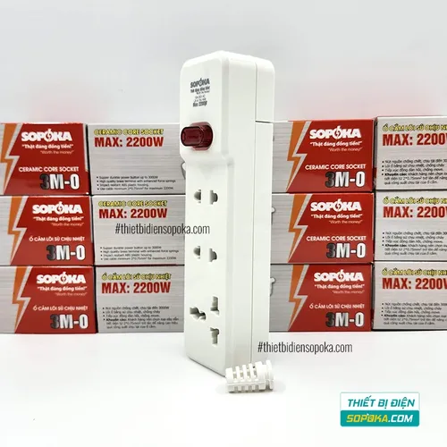Ổ Cắm Điện 3 Lỗ Lõi Sứ Không Dây 2200W Có Công Tắc 3M-0 SOPOKA