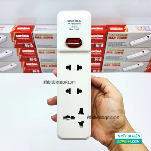 Ổ Cắm Điện 3 Lỗ Lõi Sứ Không Dây 2200W Có Công Tắc 3M-0 SOPOKA