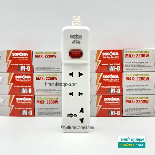Ổ Cắm Điện 3 Lỗ Lõi Sứ Không Dây 2200W Có Công Tắc 3M-0 SOPOKA