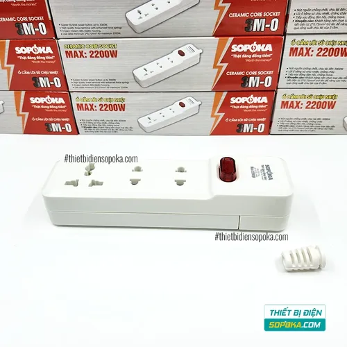 Ổ Cắm Điện 3 Lỗ Lõi Sứ Không Dây 2200W Có Công Tắc 3M-0 SOPOKA