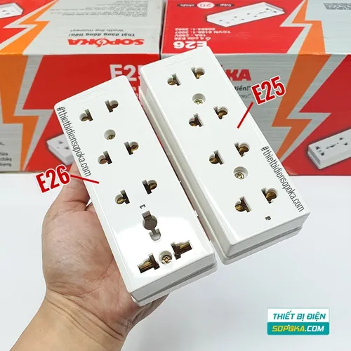 Ổ Cắm Điện 4 Lỗ Gắn Tường – Gắn Táp Lô 2200W 10A E25 SOPOKA