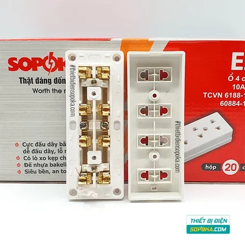 Ổ Cắm Điện 4 Lỗ Gắn Tường – Gắn Táp Lô 2200W 10A E25 SOPOKA