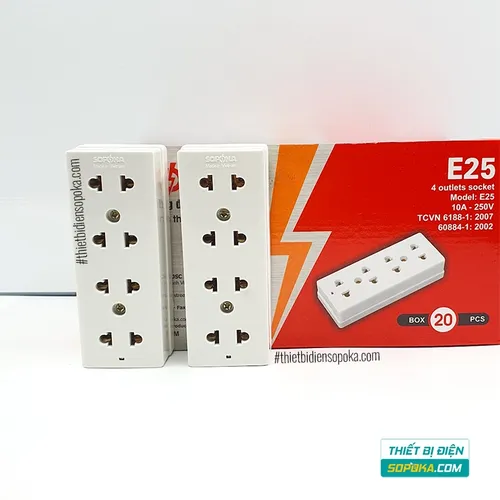 Ổ Cắm Điện 4 Lỗ Gắn Tường – Gắn Táp Lô 2200W 10A E25 SOPOKA