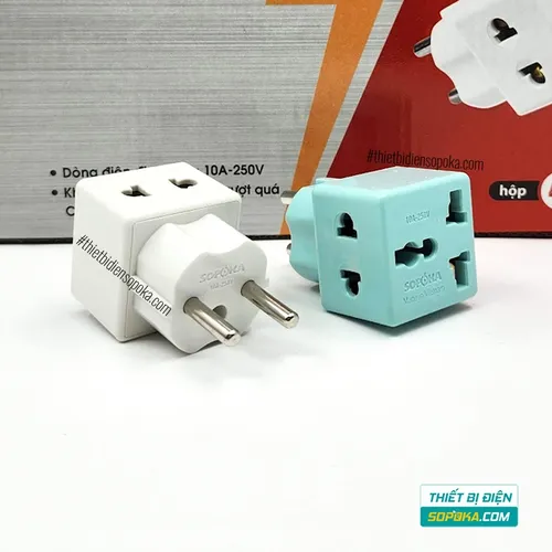 Đầu Nối Phích Cắm Chia Điện 2 Lỗ 3 Chấu Đa Năng 2200W 10A P15 SOPOKA