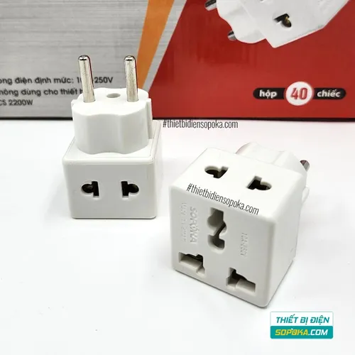 Đầu Nối Phích Cắm Chia Điện 2 Lỗ 3 Chấu Đa Năng 2200W 10A P15 SOPOKA