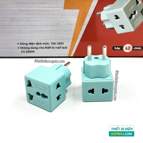 Đầu Nối Phích Cắm Chia Điện 2 Lỗ 3 Chấu Đa Năng 2200W 10A P15 SOPOKA