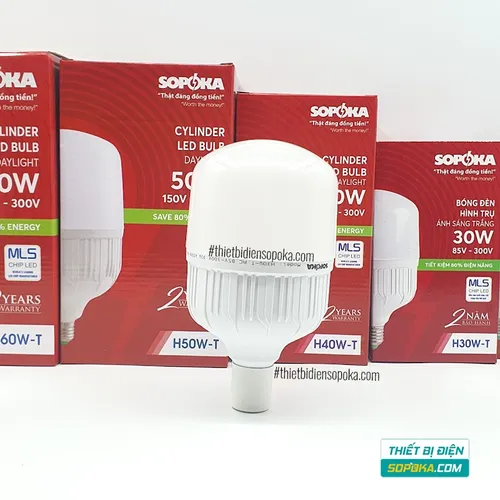 Bóng Đèn LED Trụ Tròn Sáng Trắng 20–60W 85–265V H20W-T/H30W-T/H40W-T/H50W-T/H60W-T SOPOKA